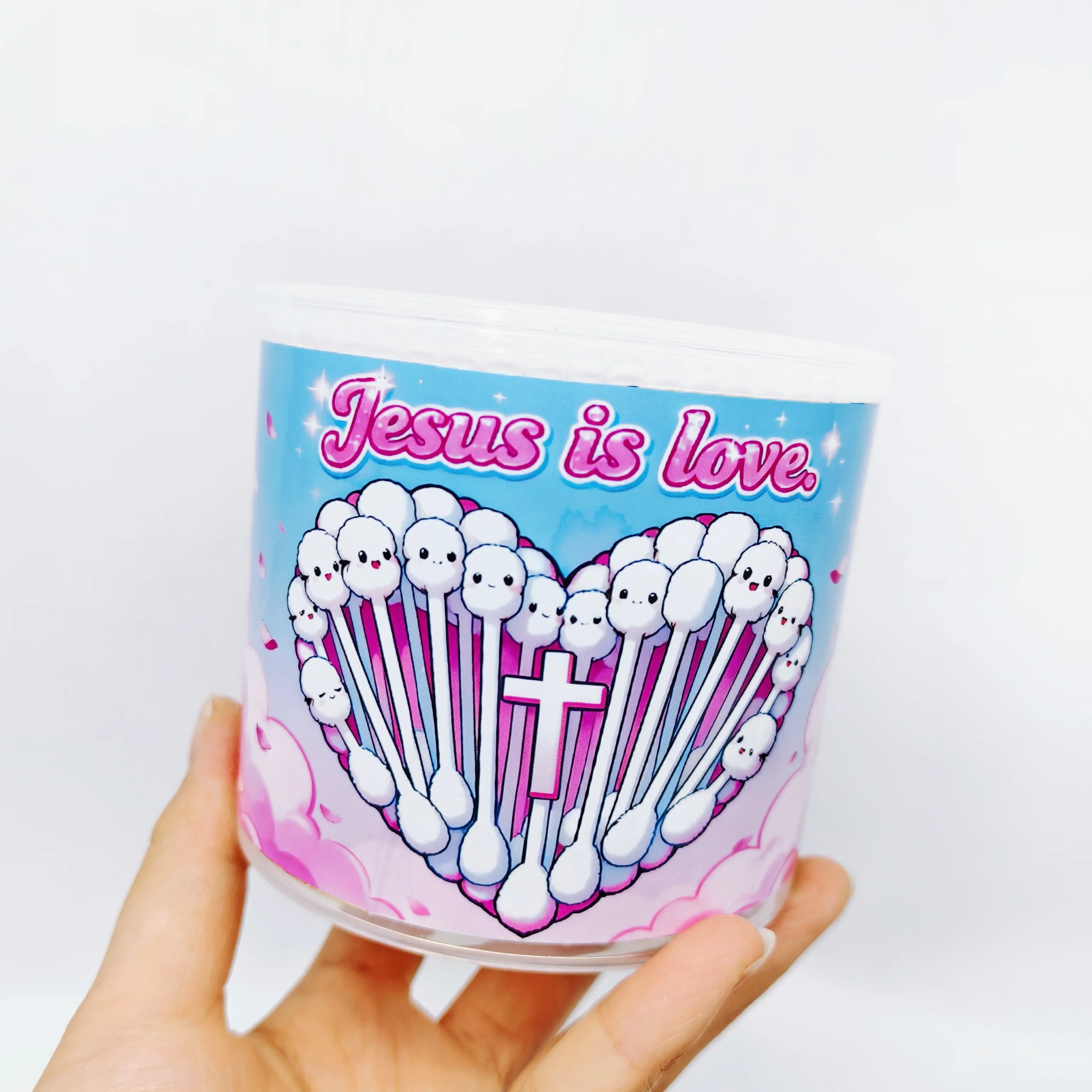 600 pz/1200 pz I Love Jesus Tamponi di Cotone Creativi Tema Religioso Tamponi di Cotone A Doppia Testa Praticare Gesù Tamponi Regalo