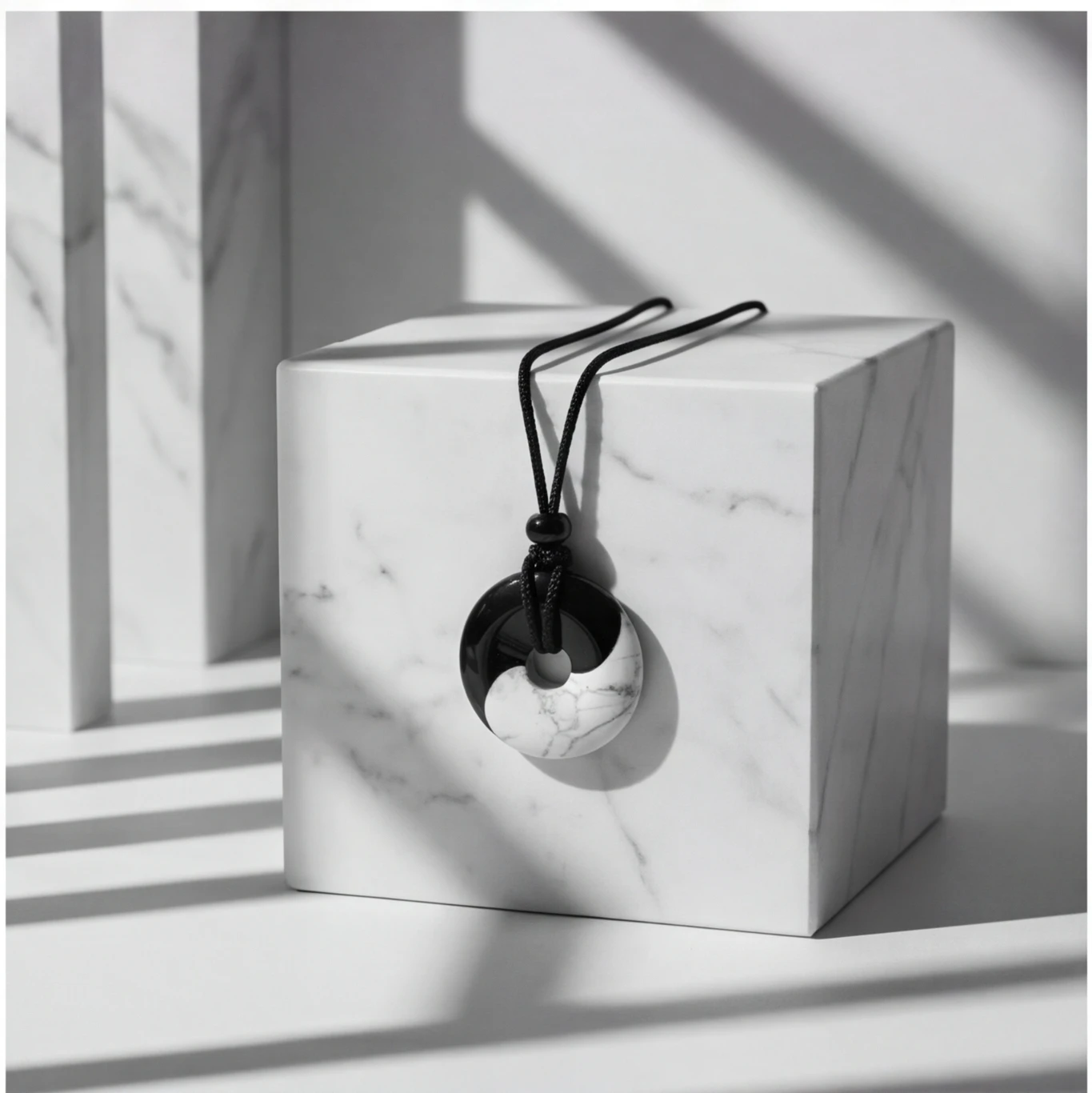 

Yin Yang Tai Chi Donut Pendant Necklaces, Obsidian White Howlite Adjustable Braided Rope Jewelry for Men Women