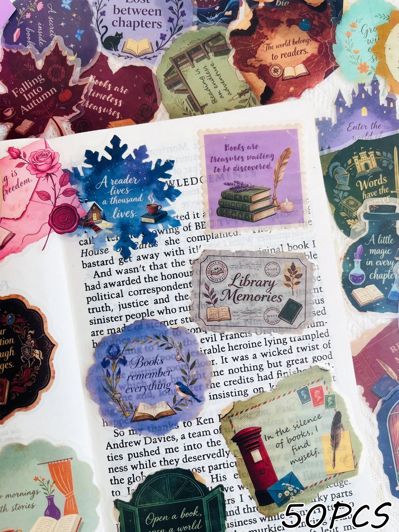 50Pcs Vintage Dark Academia Book Themed Stickers, Retro Literary Quote  DIY Decor for Journal Laptop Water Bottle Scrapbooking