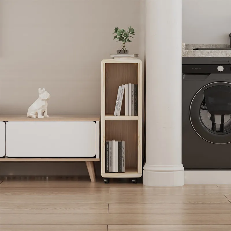 Rolling Real Wood Slim Floor Cabinet Side Table for Bedroom Wall Rounded Edge Durable Large Volume Tidy Multi Tier Drawer