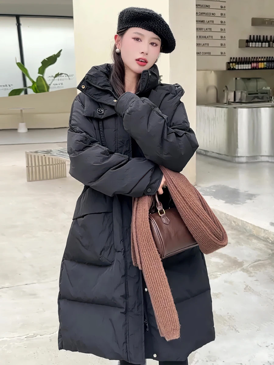 

Белое женское зимнее пальто с капюшоном, утепленное пухом, модный дизайн, верхняя одежда для города, 2024