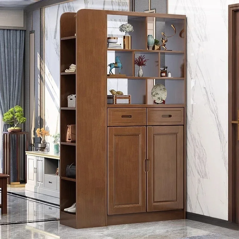Solid wood entrance foyer cabinet, living room partition cabinet integrated, coat rack shoe cabinet combination
