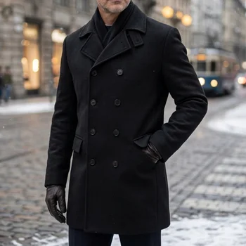 New Men's Trench Coat Double Breasted Winter Jacket Business Casual Men's Long Knee-length Jacket Street Wear Male Coats