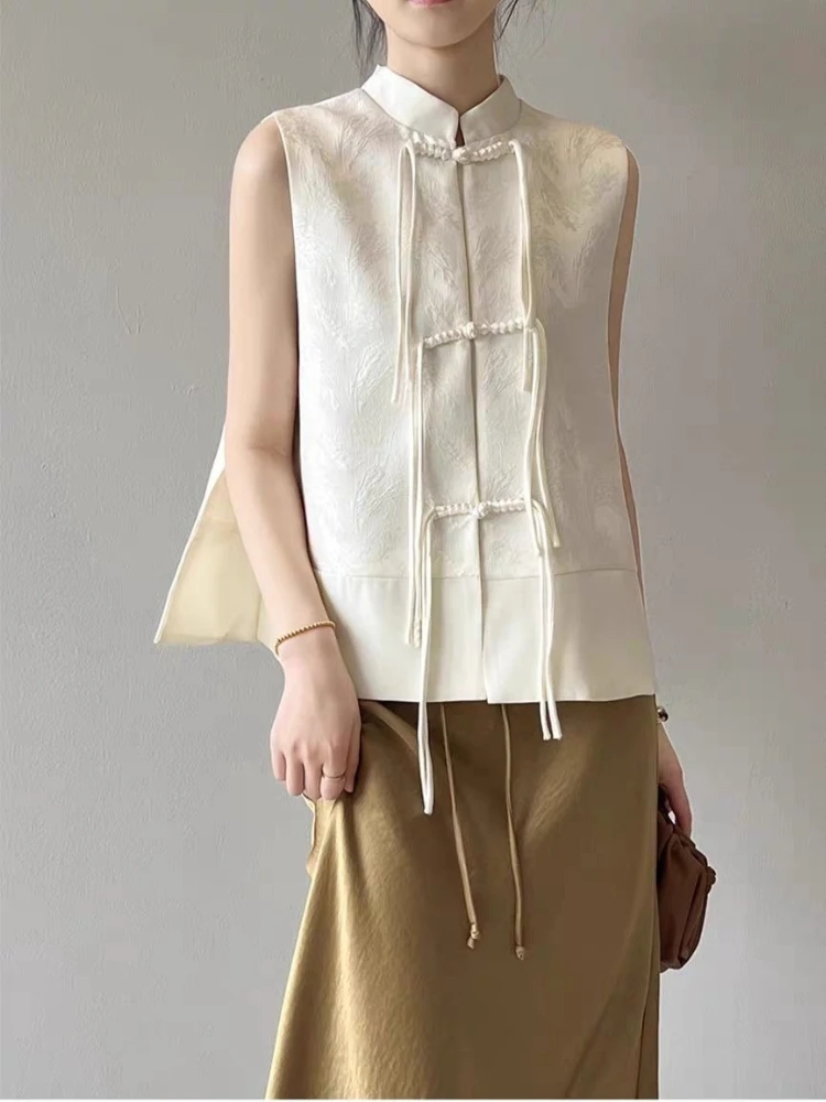 

Chinese Style Vests Women Retro Elegant Spring Summer Fashion Sleeveless Temperament All-match Popular Vintage Ladies Outwear