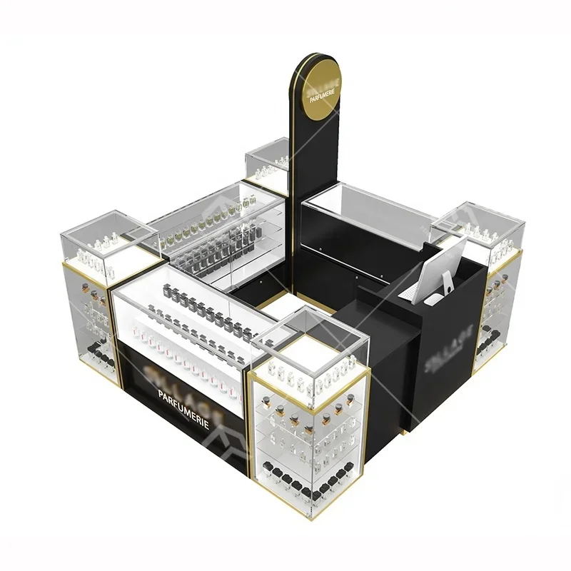 custom.Simple Cosmetic Kiosk Shopping Center Perfumes Steel Display Showcase Design Perfume Kiosk Tester With