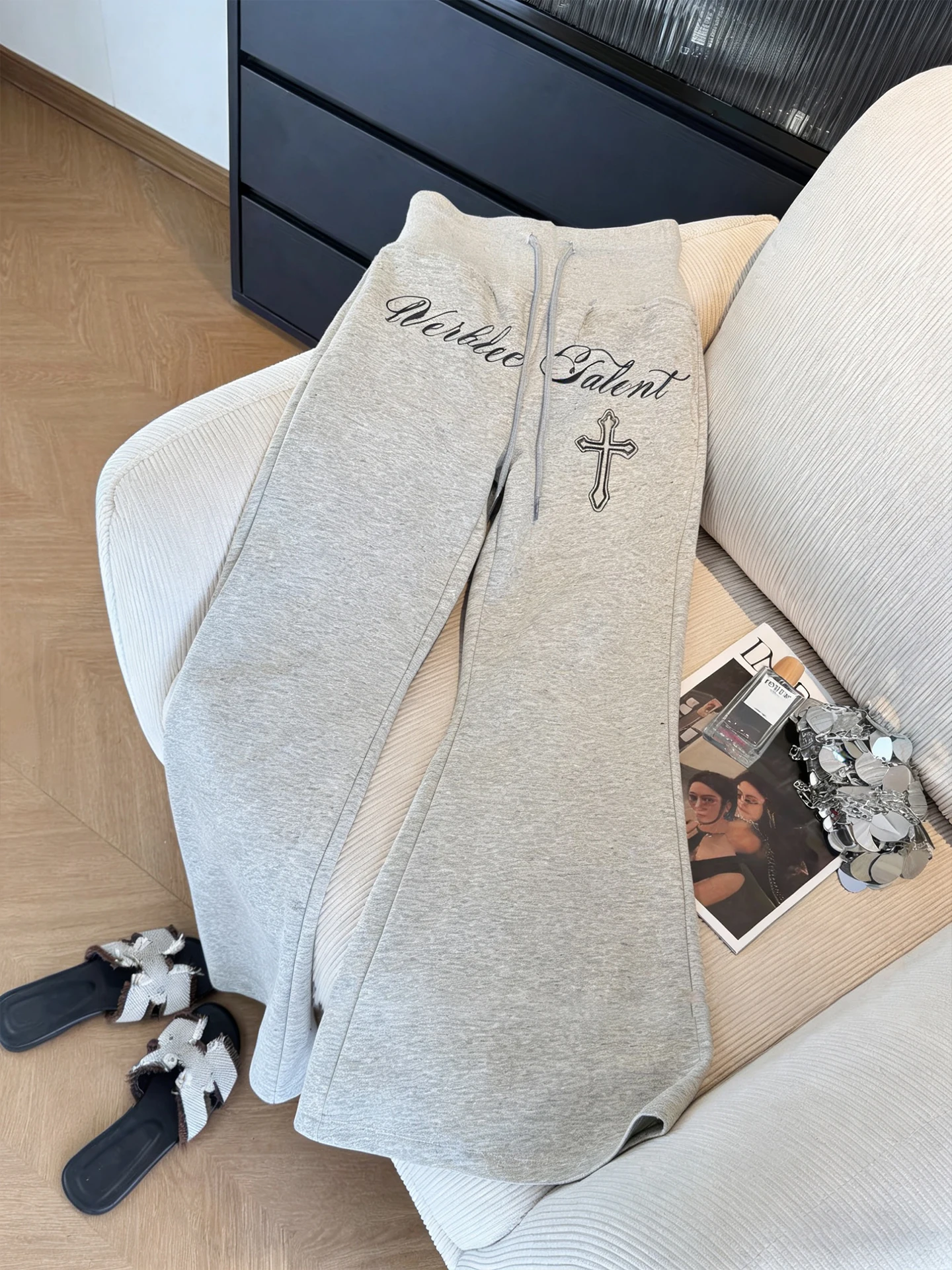 

Женские повседневные брюки с высокой талией и завязками, весенне-осенние, утягивающие, универсальные, широкие, в корейском ретро-стиле