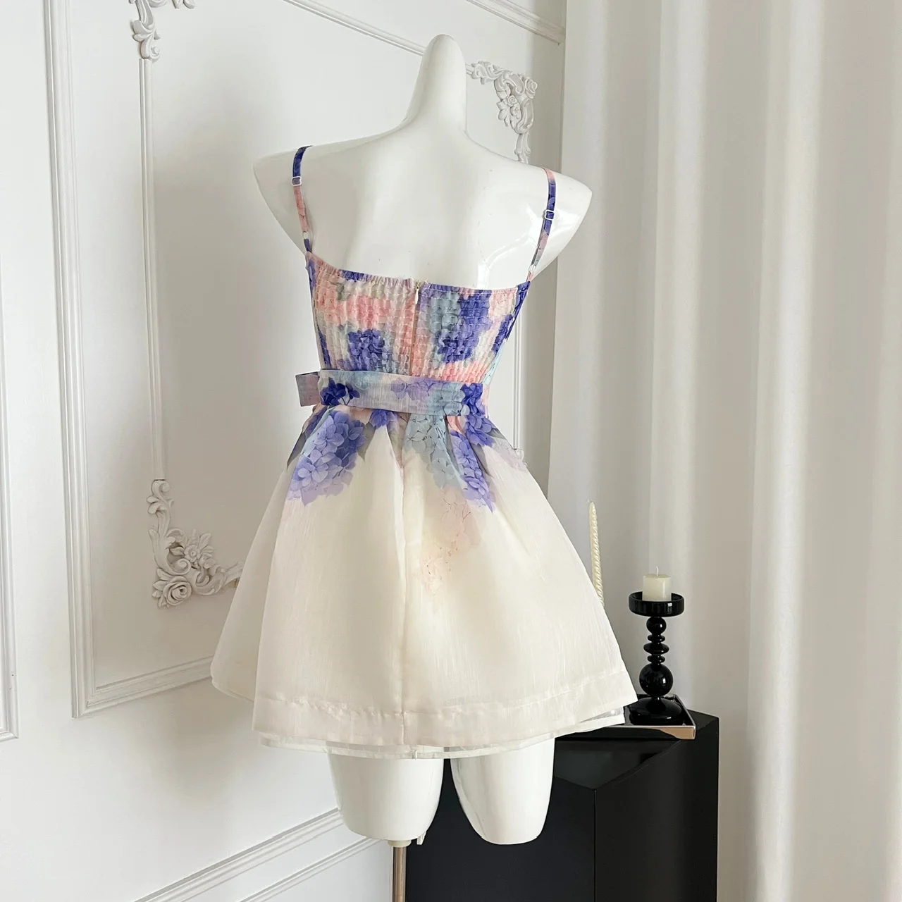 Summer Women Prom Gown Cami Dress Midi Coquette French Vintage Vacation Spaghetti Strap Tie Dye Frock Evening One-Piece Party