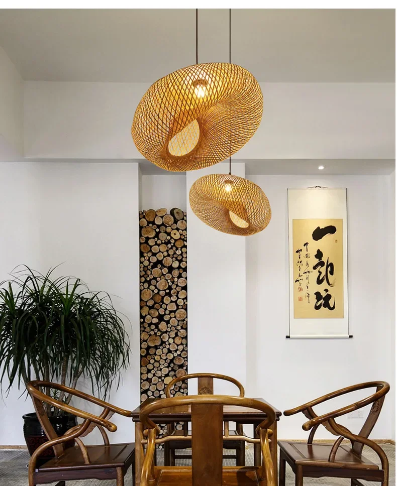 Lustres artesanais em forma especial do Rattan, luminária suspensa pendente, suspensão de arte restaurante vintage, D40, 50, 60cm, E27