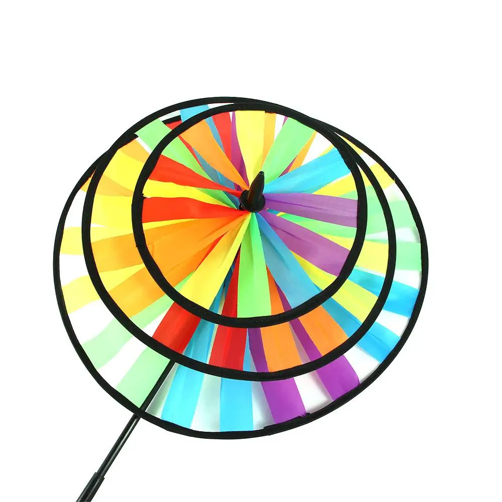 Lightweight Easy Removal Colorful Triple Wheel Garden Windmill Rainbow Pinwheel Windmill Toys Wind Spinners