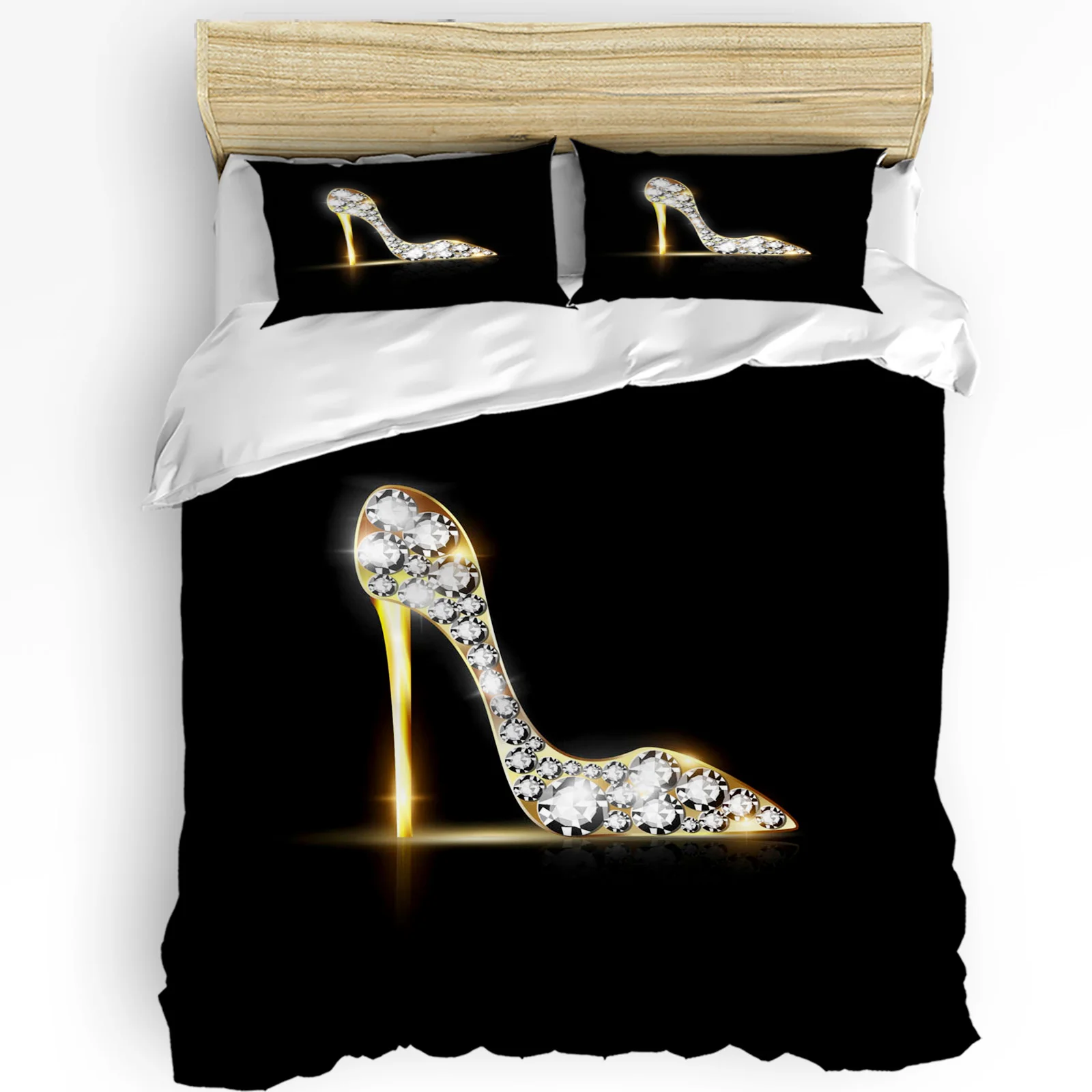 High Heels Gems White Yellow Sexy Shoes 3pcs Bedding Set For Bedroom Double Bed Home Textile Duvet Cover Quilt Cover Pillowcase