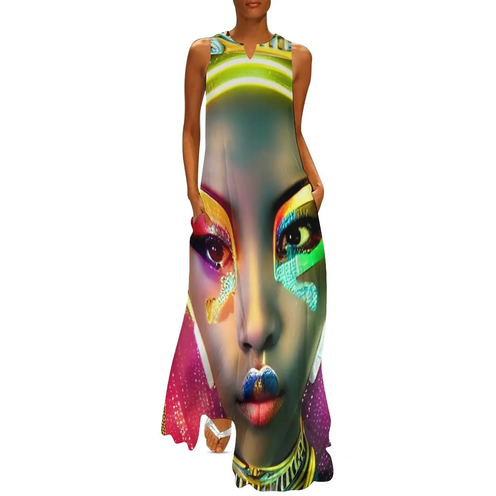 

Jibaro AI Art Design Dress Robots Kawaii Maxi Dress Sleeveless Graphic Bohemia Long Dresses Aesthetic Oversized Vestido