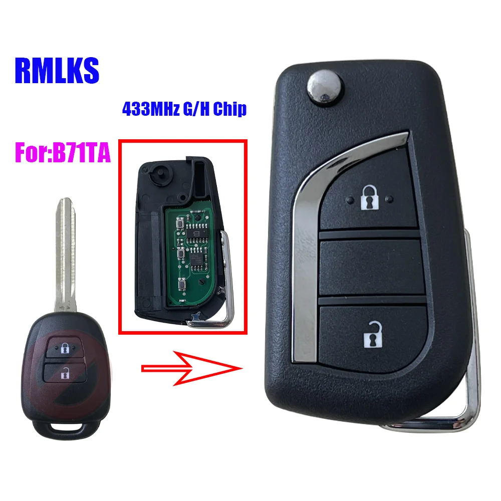 89070-0D580 B71TA 433Mhz Gewijzigd Flip Afstandsbediening Autosleutel Fob Voor Toyota Yaris 2014-2017 Vios 2013-2016G H Chip Optioneel