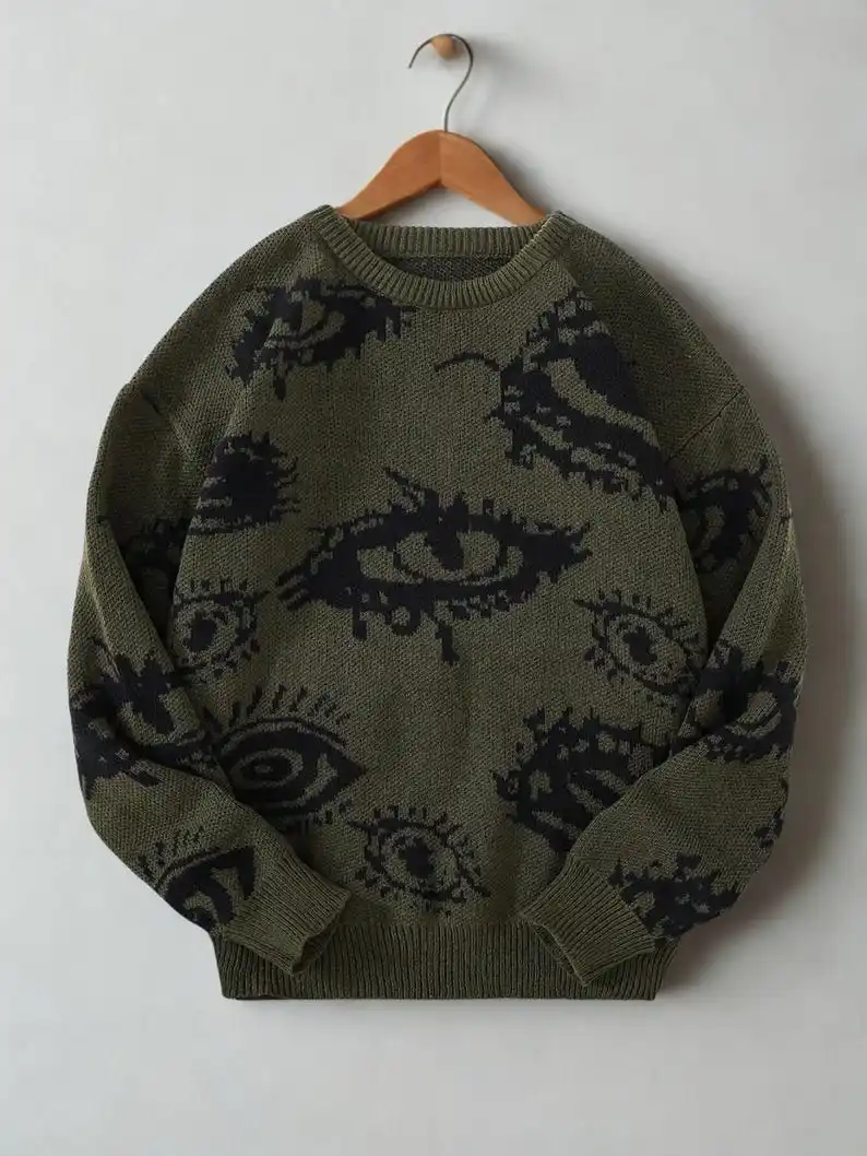 

Oversized Cozy 90's Knit Pullover Sweater Retro Urban Street Style Sweatshirt Winter Jumper Trendy Men’s Knitwear Gift for Him