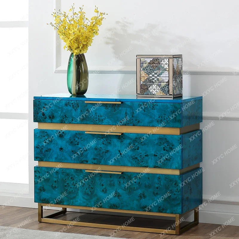 Z Light luxury peacock blue three-bucket living room bedroom drawer cabinet