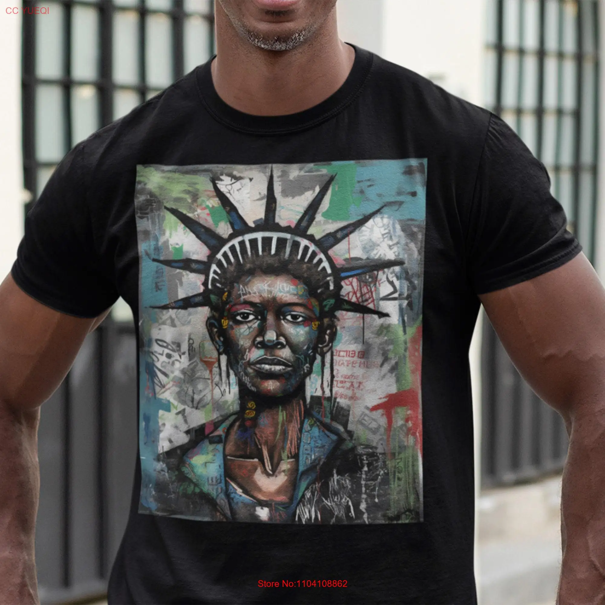 Camiseta abstracta de la Estatua de la libertad, arte afroamericano, escultura icónica de NYC, estilo de monumentos de la ciudad de Nueva York, 16