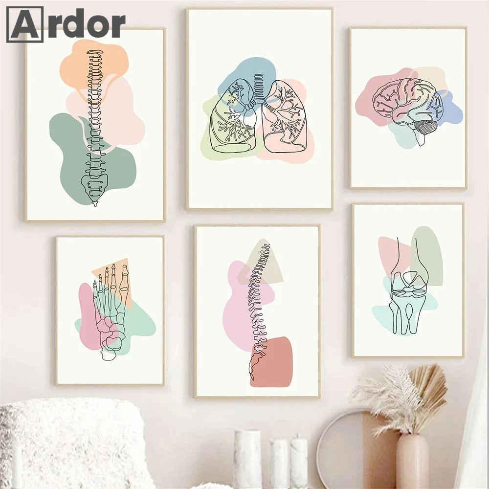 

Human Anatomy Skeleton Wall Art Poster Sternum Spine Foot Art Print Bone Lung Brain Anatomy Canvas Painting Medical Office Decor