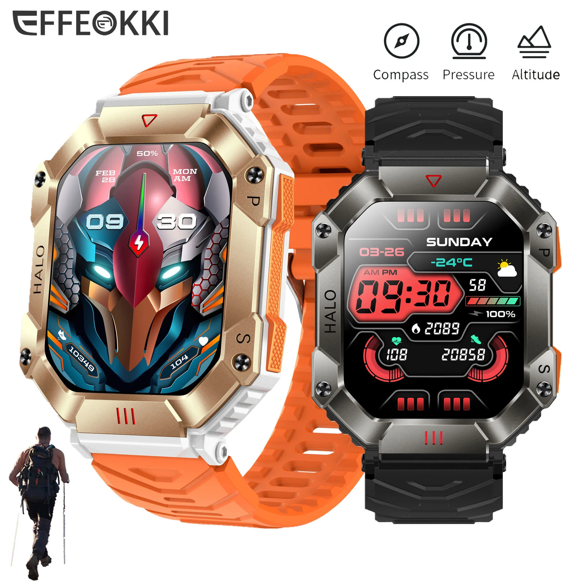 KR80 Smart Watch Men 2” Large Screen Compass 620mAh Bluetooth Call Outdoor Sports Watches Fitness Barometer altitude Smartwatch