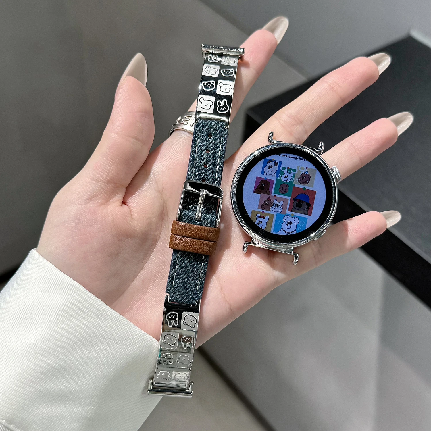 

Ремешок из нержавеющей стали 18 мм 20 мм для Samsung Galaxy watch 7/4 джинсовый ремешок с героями мультфильмов для Huawei GT3 GT2 42 мм модный