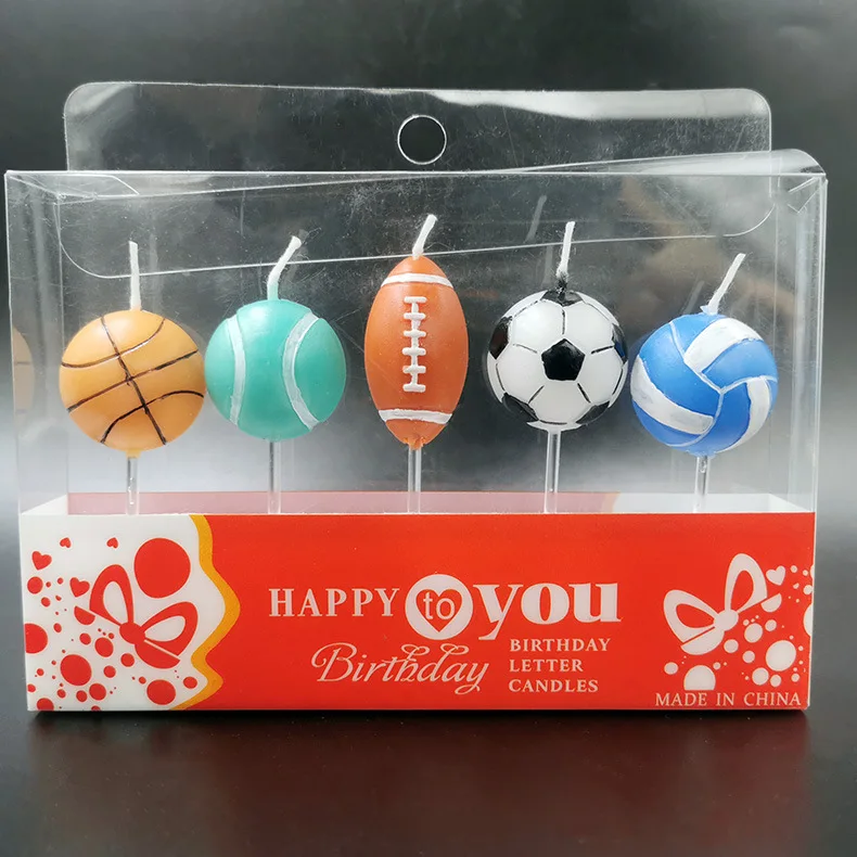 Bougies d'anniversaire sur le thème des bougies de basket-ball et de football - Bougies en cire de rugby et de volley-ball - idéales pour les célébrations des fans de sport