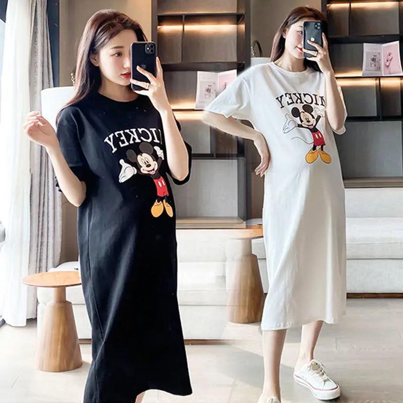 T-shirt Dress Dongdaemun Maternity Dress Short Sleeve T-shirt Skirt Summer Cartoon Printed Summer Dress Fashion Mid length Skirt