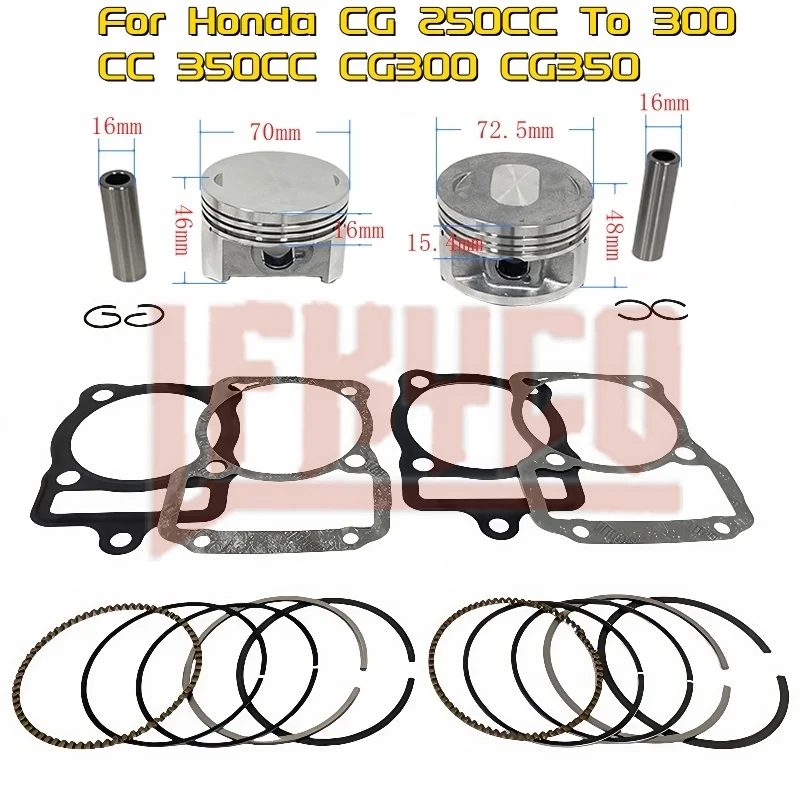 

Motorcycle Accesories 70mm/72.5mm Big Bore Piston Pin 16mm Rings Gasket Kit for Honda CG 250CC To 300CC 350CC CG300 CG350 Engine