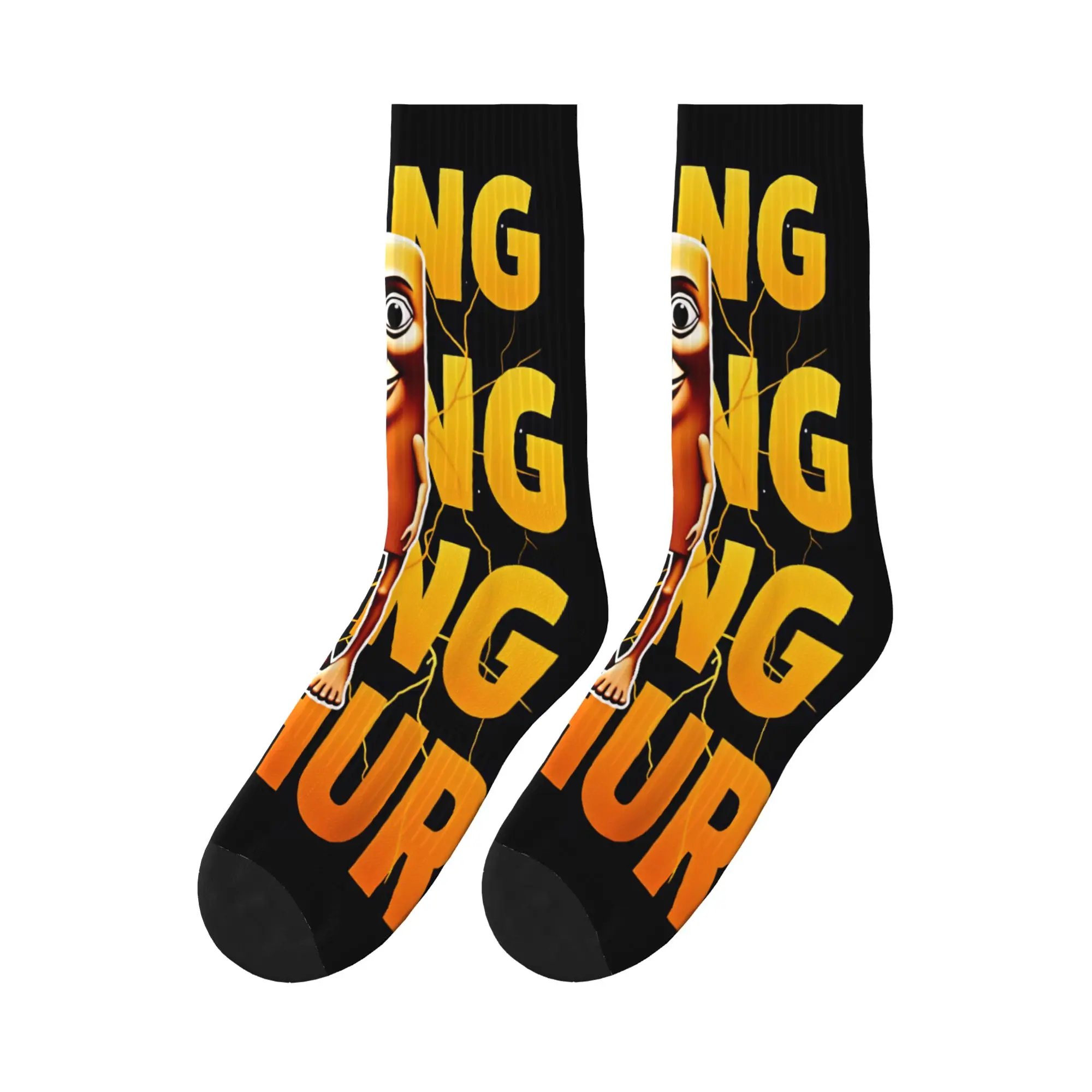 Tung Tung Sahur Bold Text Lightning Stockings Men Socks Medium Soft Fashion Socks Autumn Running Sports Anti-Slip Graphic Socks