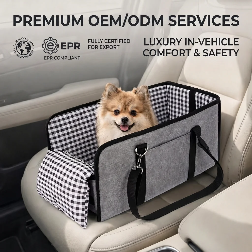 hot saltPortable Eco-Friendly Square  Classic Linen Soft-Sided Polyester/Cotton Car Pet Bed Plaid Pattern Thickened Support
