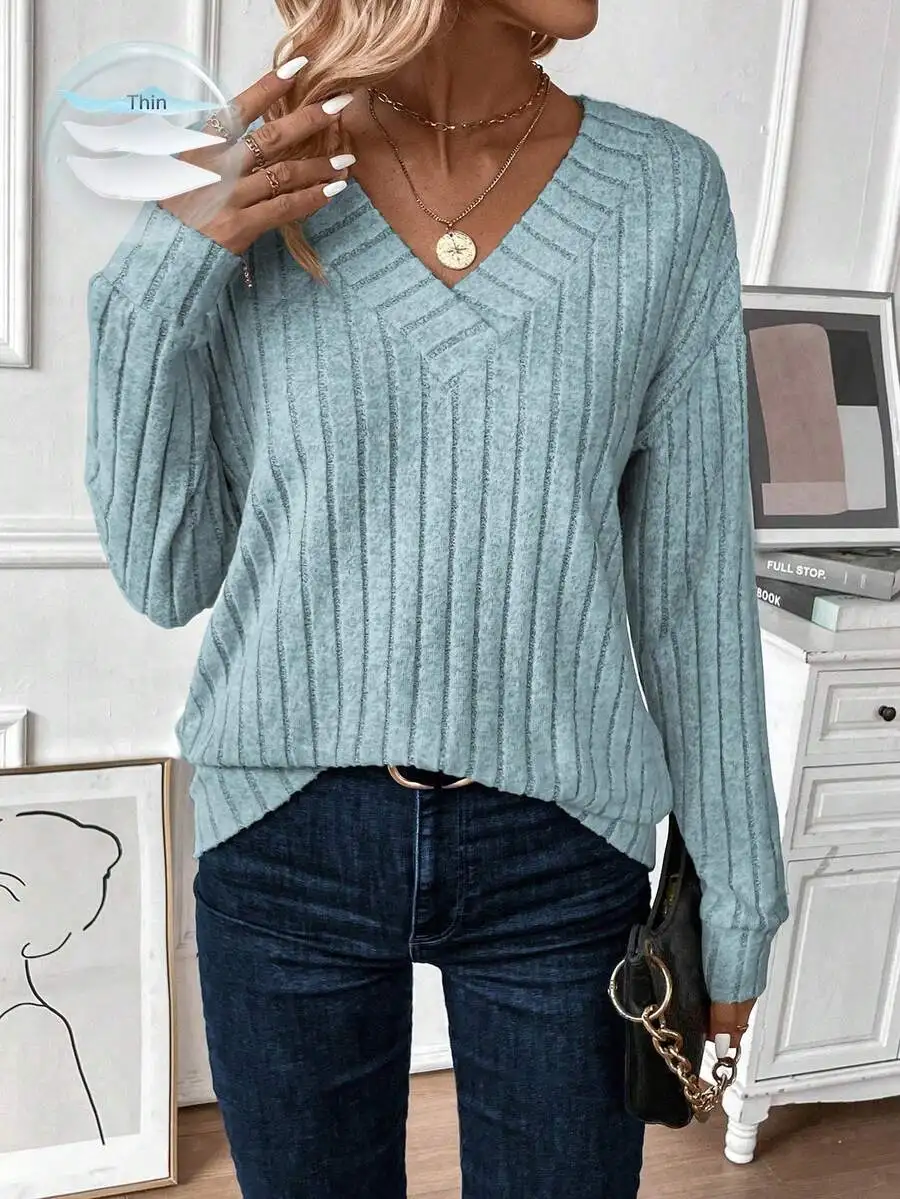 

Women's Casual V-Neck Drop Shoulder Long Sleeve Sweatshirt, Autumn & Winter,Long Sleeve Tops Pullover Fall Outfit Autumn Fall