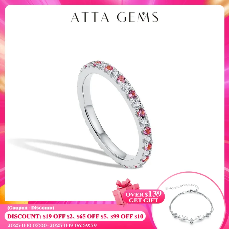 

ATTAGEMS 2023 круглая Муассанит кольцо Настоящее S925 серебро штабелируемые кольца для женщин розовый и синий Сапир обручальное кольцо ювелирные изделия