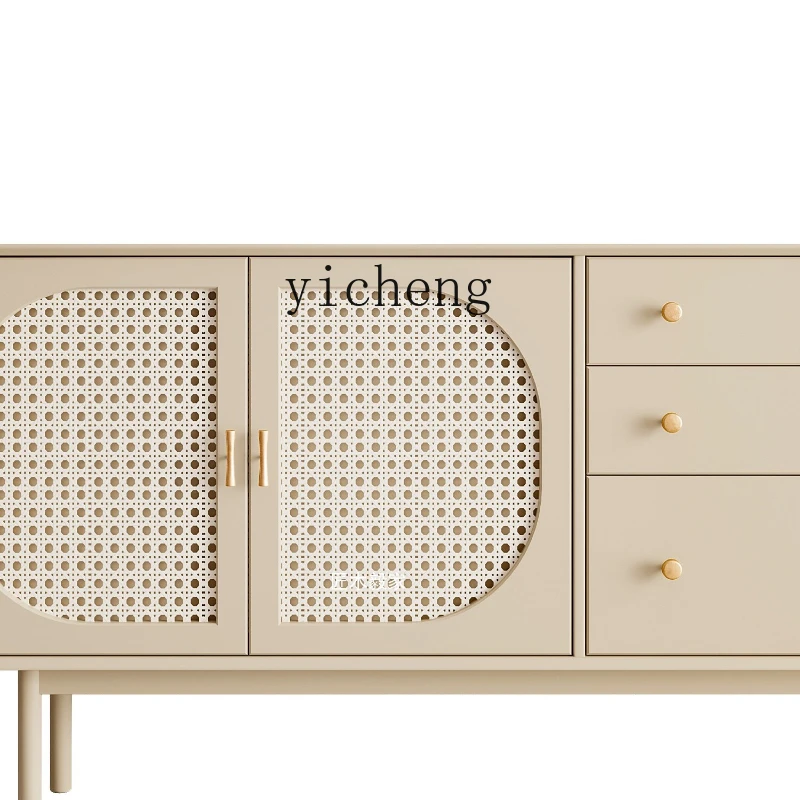 ZC-Buffet en Bois Massif, Armoire d'Entrée Moderne Simple, Rangement de Meuble TV en Rotin