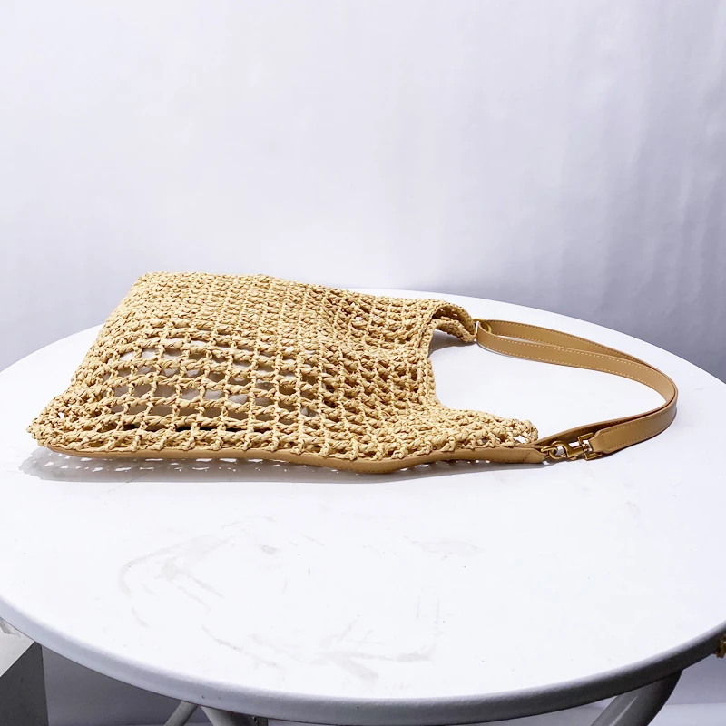 Hollow Out Straw Beach Bags For Women Luxury Designer Handbags And Purses 2024 New In Casual Handmade Weave Bucket Shoulder