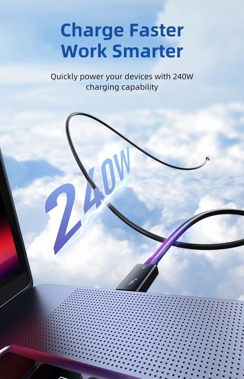 CABLETIME Thunderbolt 5-Kabel Intel-zertifiziertes 120 Gbit/s PD 240 W Datenkabel Schnellladung 8K60 Hz Typ-C-Kabel für Mac/PC iPad SSD – Detail 6