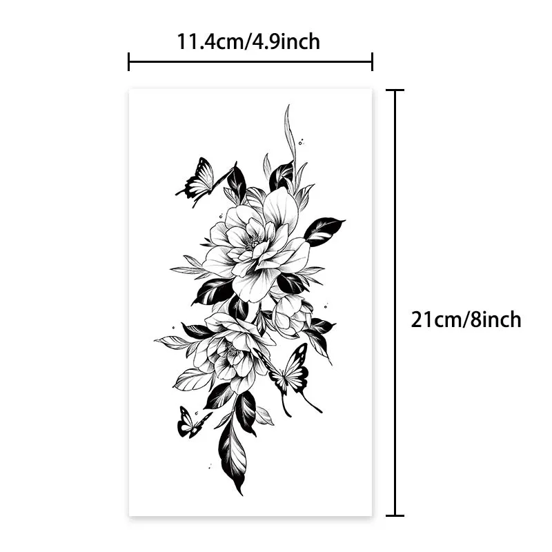 Dark Style Rose Waterproof Temporary Tattoo for Shoulder and Arm, Long-Lasting, Realistic Fake Tattoo for Men and Women