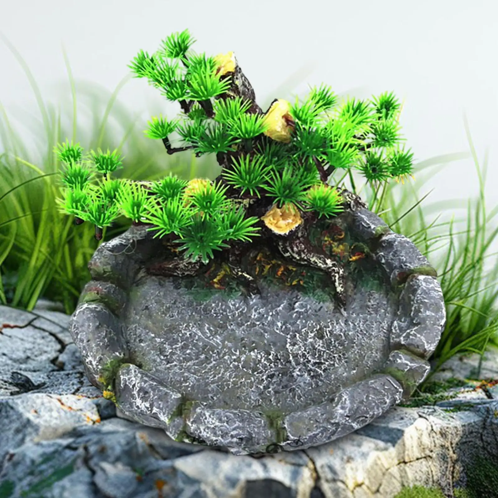 Bol en résine pour nourriture et eau des reptiles, décoration polyvalente et robuste pour aquarium, assiette d'alimentation créative pour animaux de compagnie, ornement d'aquarium pour tortues, idéal pour la maison.