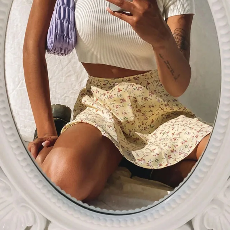 Floral Print A-line Skirts Zipper High - Image 3
