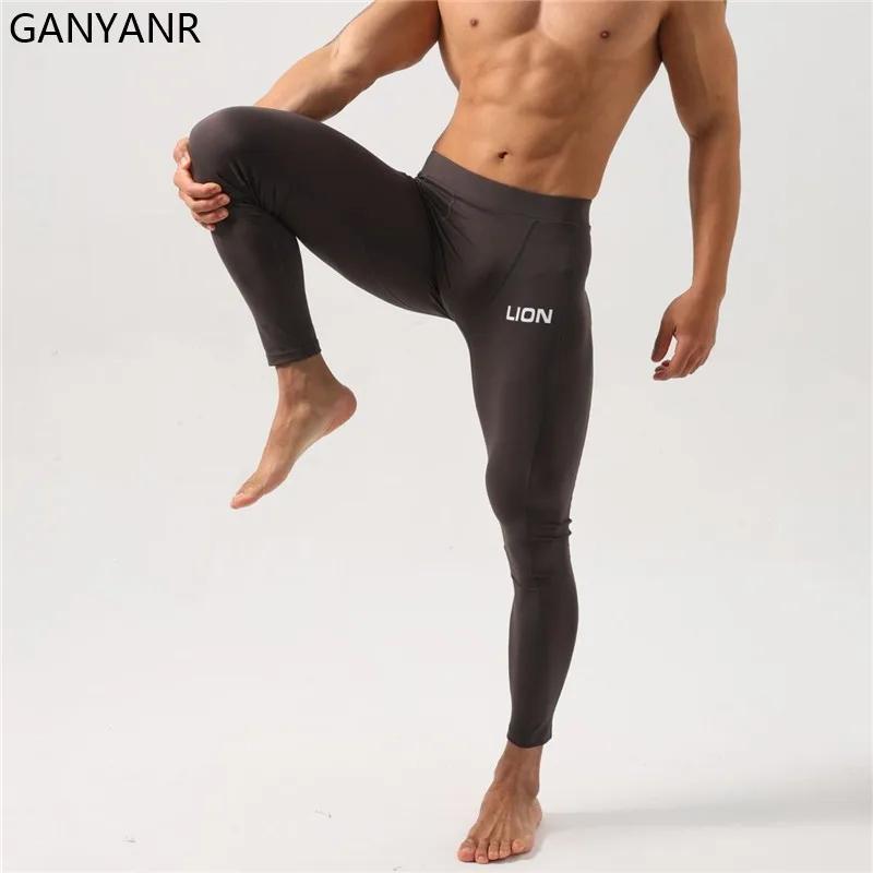 GANYANR Running Tights Men Fitness Training Track Suit Compression Cargo pants Football basketball Soccer gym Leggings Sports