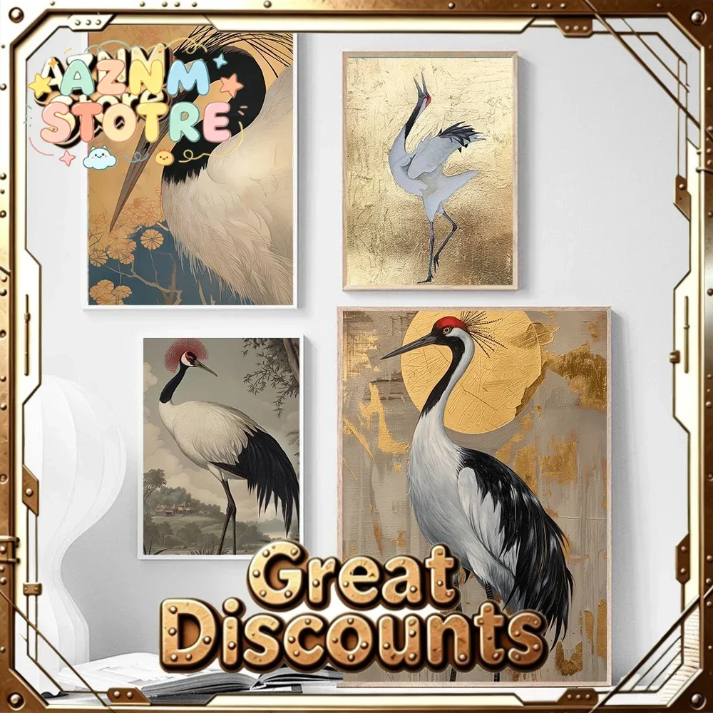 Chinese Retro Noble Qi Red Crowned Crane Art Poster Canvas Oil Painting Printmaking Painting Tea Room Living Room Home Decor