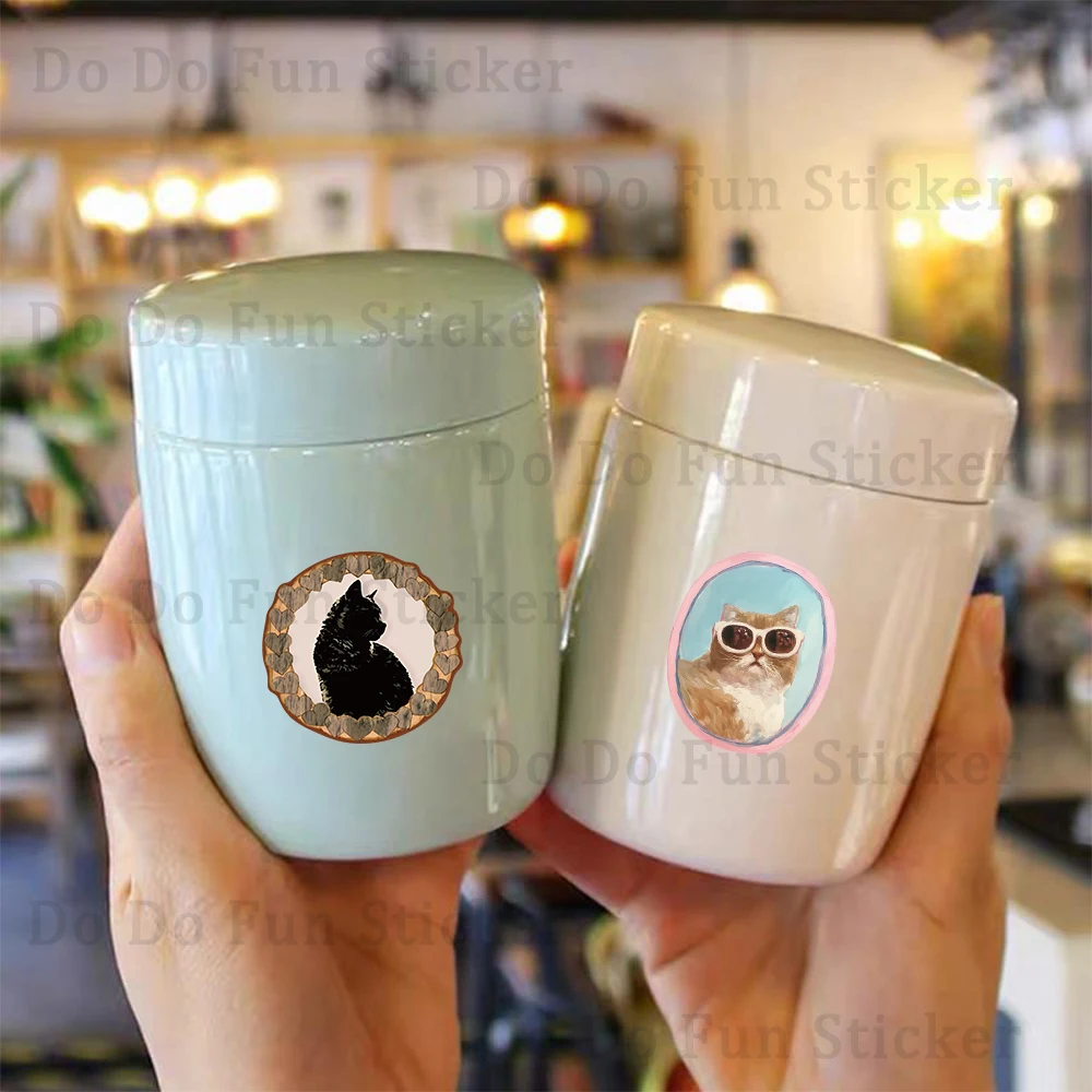 50 Uds. Marco de fotos Retro elegante dibujado a mano pegatina de gato impermeable PVC artístico decoración creativa taza carcasa plana álbum de recortes