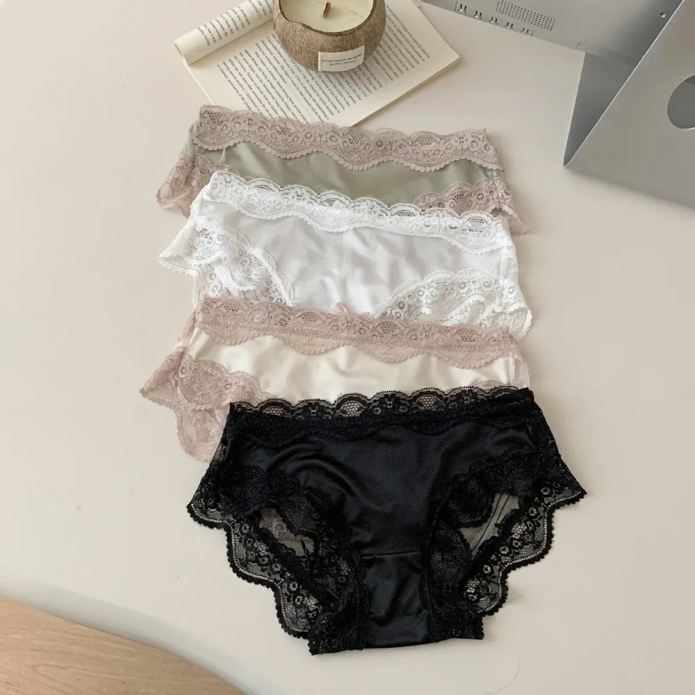 

Lingerie Seamless Lace Panties Mesh Transparent Sweet Underwear for Women Cotton Crotch Lace Bow Briefs Girl