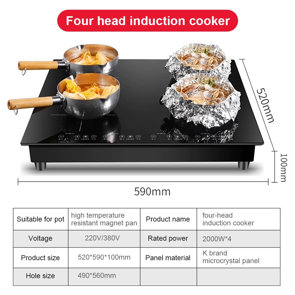 Customized 220V 4 Burner Flat Commercial Induction Cooker Electric Stove Ceramic