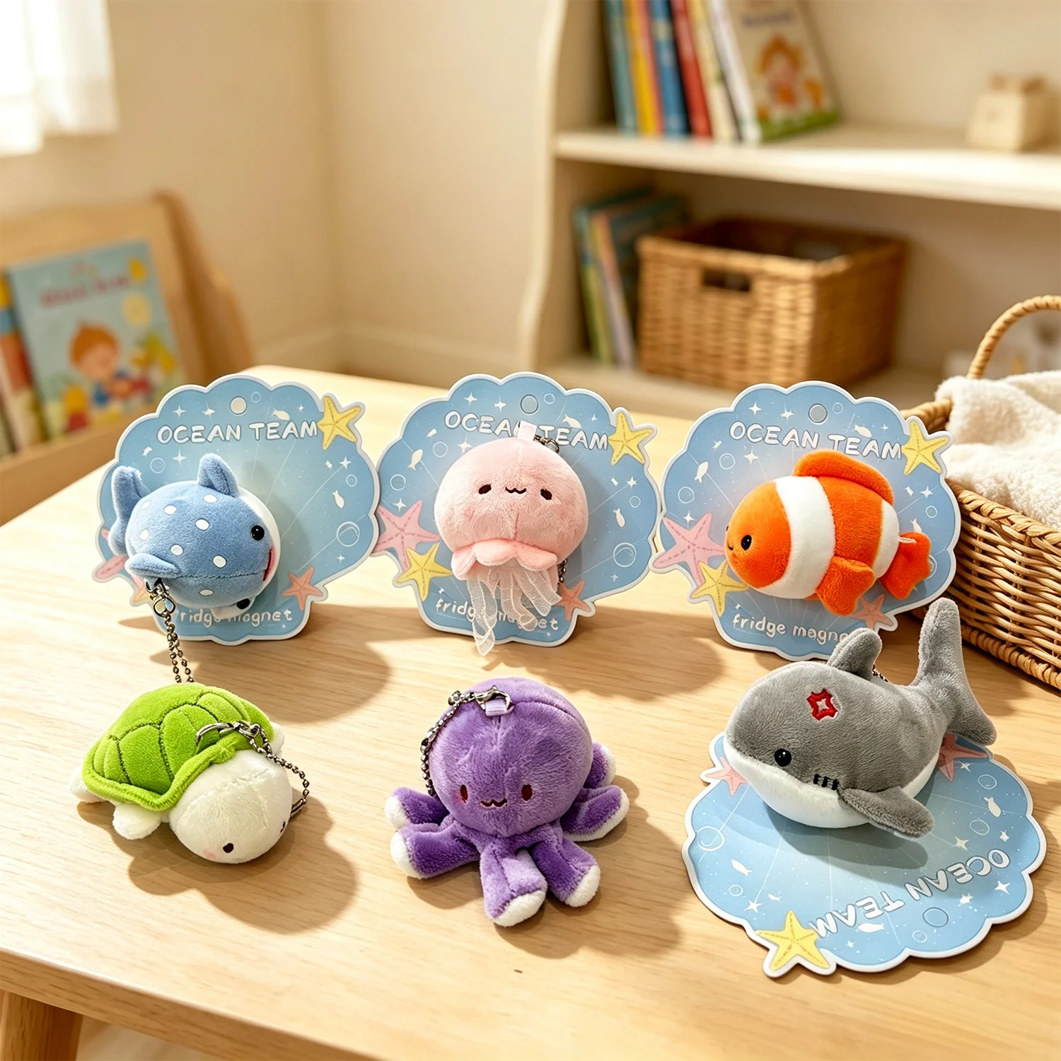 8cm Cute Mini Ocean Animal Plush Keychain Fridge Magnet 11 Styles Soft Sea Creature Stuffed Shark Octopus Jellyfish Bag Charm