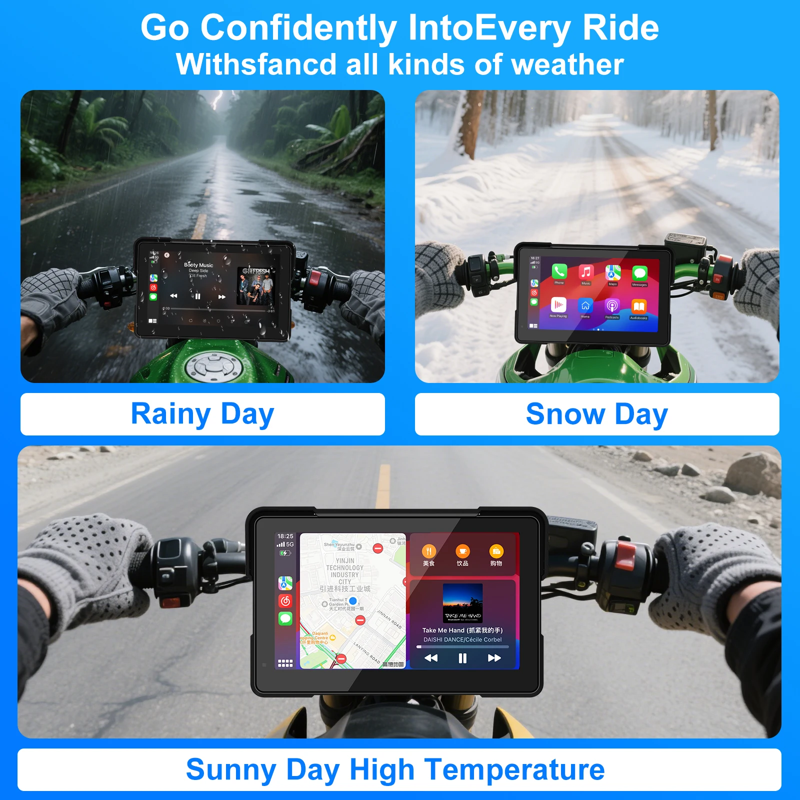 Motorrad Display Bildschirm Carplay GPS Navigation Tragbare Digitale Dashboard Motorrad Android Auto Moto Wasserdicht BT Monitor