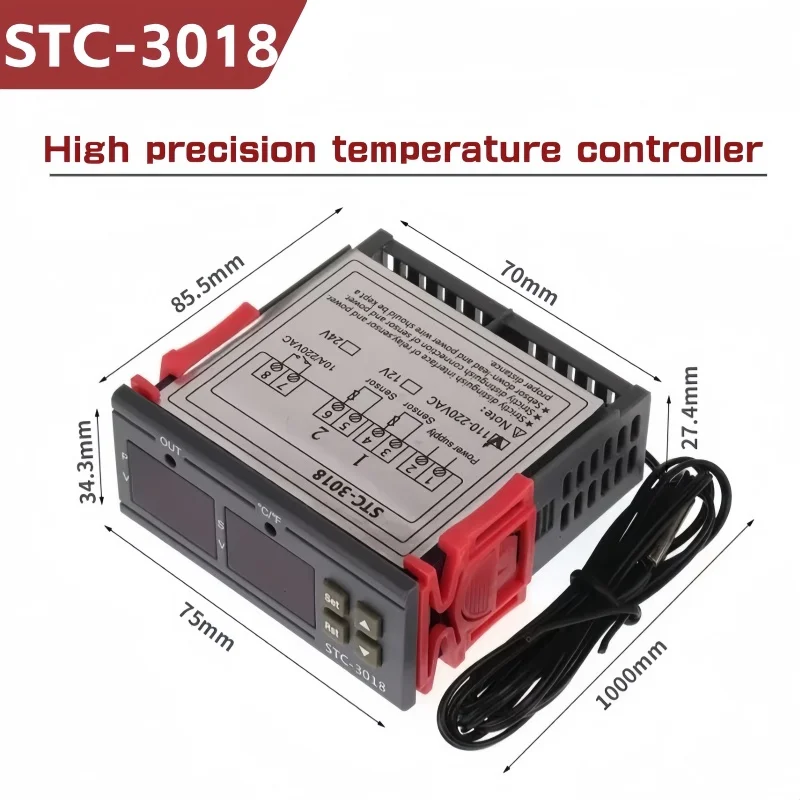 STC-3018 Digital Temperature Controller Thermostat Thermoregulator Temperature Sensor Relay Heating Cooling Incubator12V24V