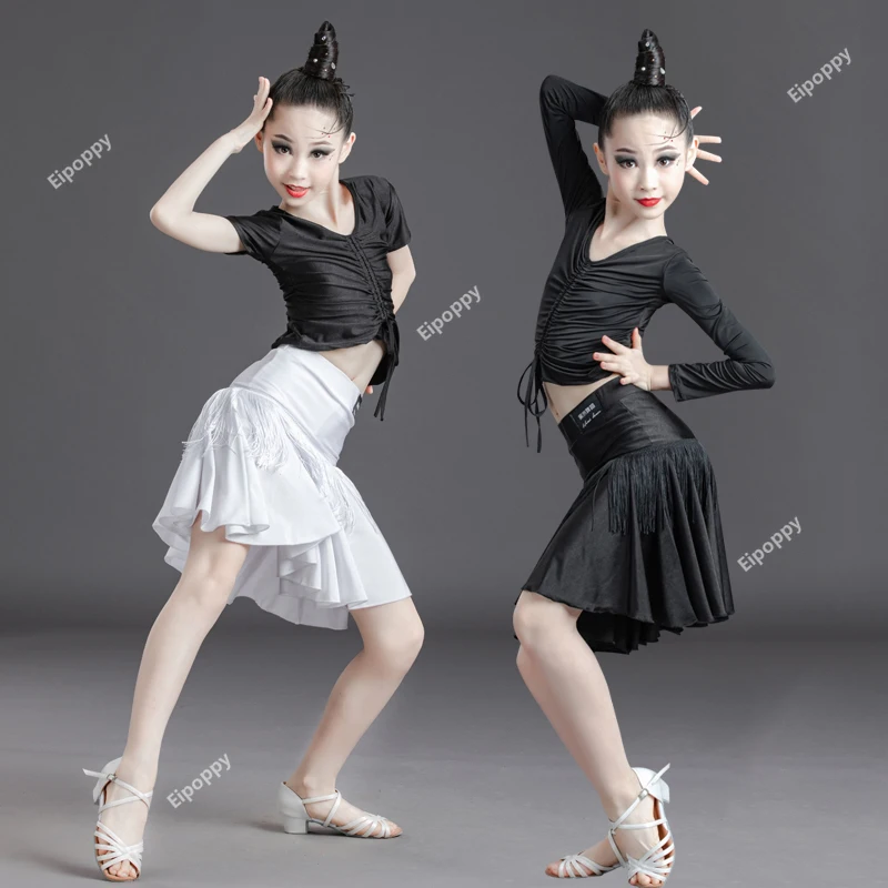 New Children Latin Dance Dress Girls Split Exercise Clothing Latin Dance Competition Regulation Performance Wear Autumn Skirts