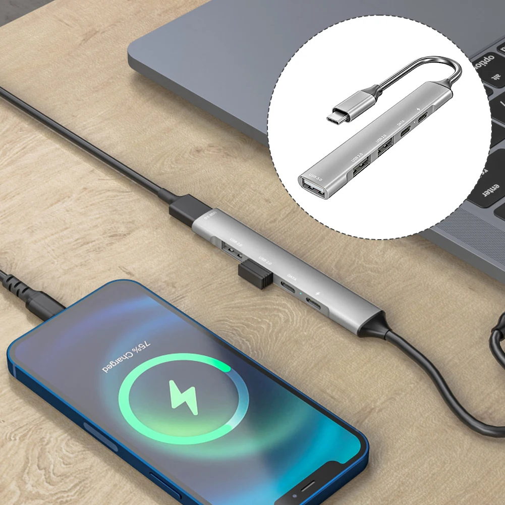 5 in 1 기가비트 이더넷 휴대폰, 고속 경량 USB C 허브, 휴대용 사무실 전원 공급, 노트북 멀티포트 어댑터