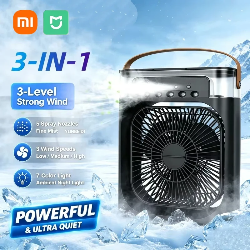 Ventilateur Xiaomi 3-en-1 : Climatiseur, Mini Refroidisseur d'Air, Humidificateur avec Veilleuse LED et Réglage de l'Air – Portable pour Bureau et Maison