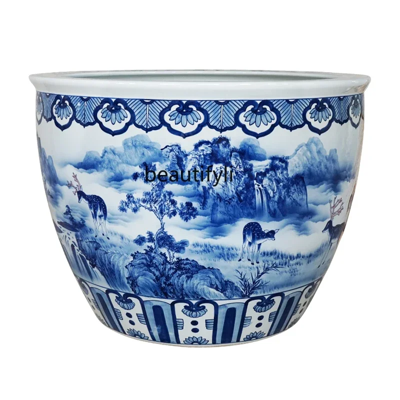 

Jingdezhen Blue and White Porcelain Fish Tank Courtyard Large Pot Lotus Tree Planting Home Decorations