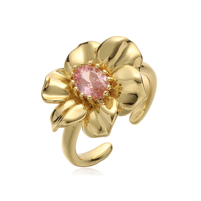 HECHENG، مجموعة سطحية لامعة حلوة صيفية مع خاتم زهرة الزركون قابل للتعديل للسيدات مجوهرات رائعة قطعة واحدة