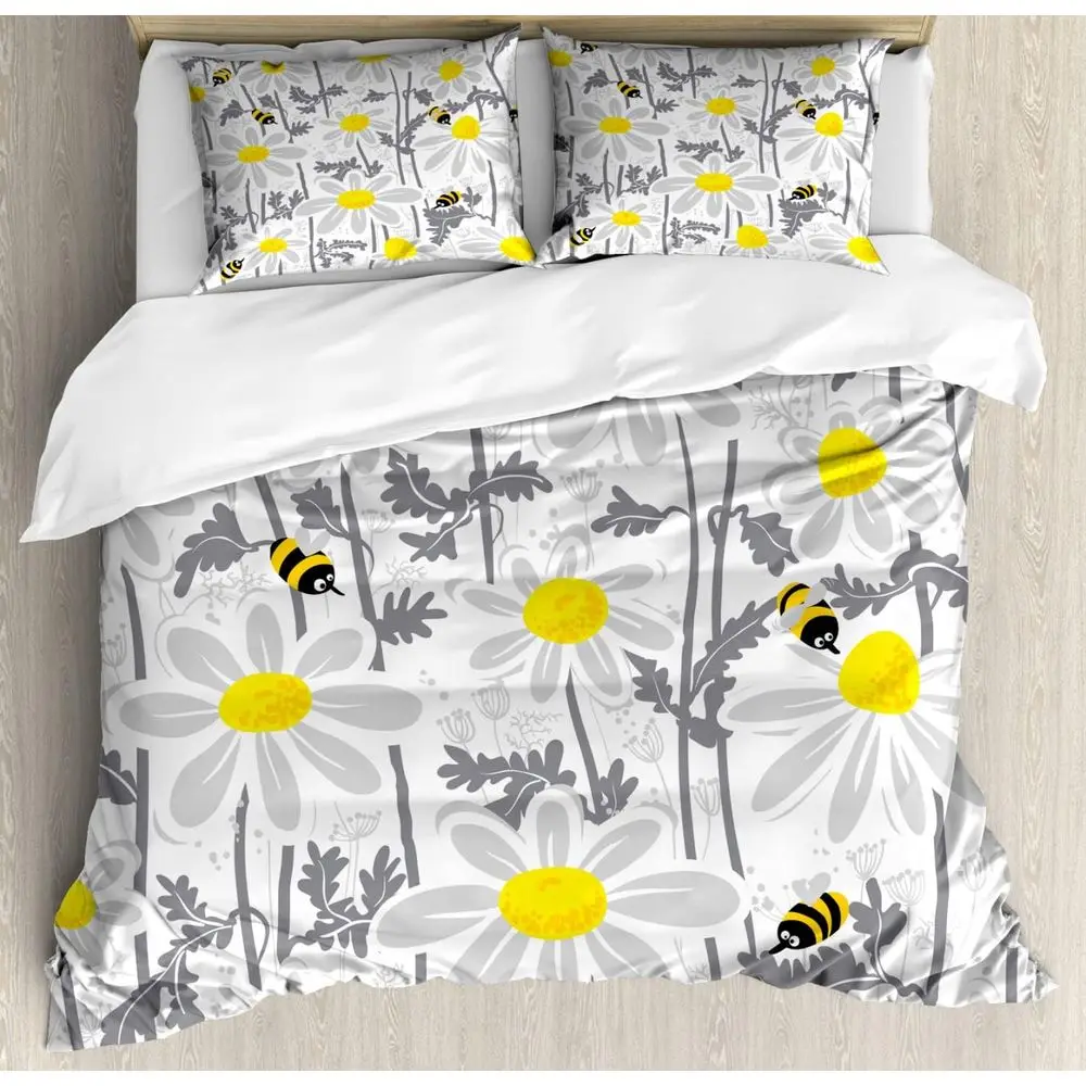 

Spring Blossom Duvet Cover Set, 2-Piece Queen Size with 4 Pillowcases, Yellow and White