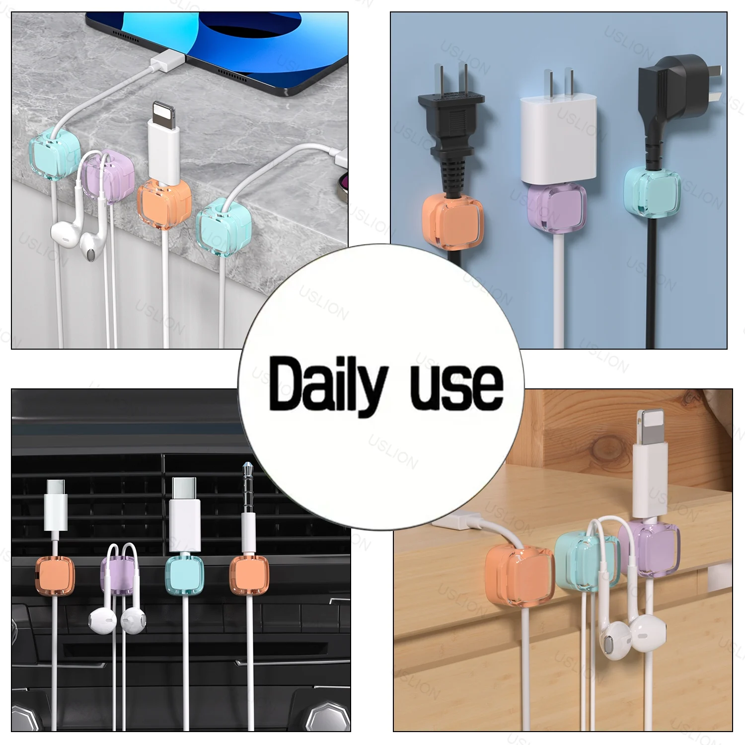 Colorful 6PCS Magnetic Cable Clips Cable Smooth Adjustable Cord Holder Under Desk Cable Management Wire Keeper Cable Organizer